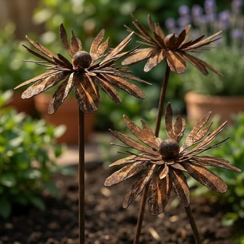 Vintage Rusty Cornflower Statues Stake, Metal Artistic Wire Art Decor Rustic Garden Sculptures,Outdoor Iron Copper Garden Decor for Lawns Yard Patio Home Farmhouse Decoration (3A) by Unknown