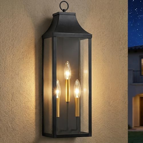 24" Extra Large Outdoor Wall Light, Black Outside Porch Light Fixture by APOTO