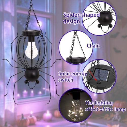 Solar Spider Hanging 20.5in Iron Halloween Garden Glowing Light Decor - Image 4