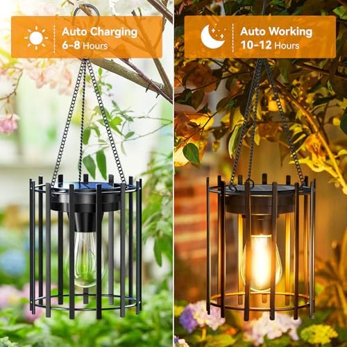 KOOPER Hanging Solar Lanterns Outdoor 2 Pack, Metal Waterproof Solar Lights - Image 4