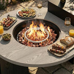 50,000 BTU Round Propane Gas Fire Pit Table, Smokeless Table Top Firepit with Storage Cabinet & Open Shelf, Stainless Steel Burner, ETL Certified, Propane Gas Fire Pit for Patio,Black & Grey - Image 7