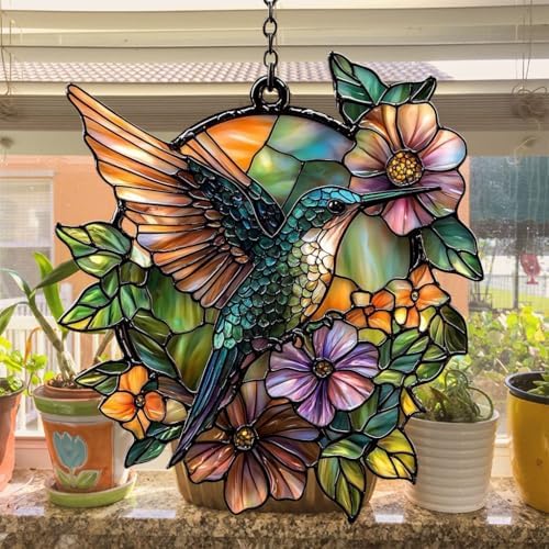 Flowers and Hummingbird Acrylic Suncatcher - Image 4