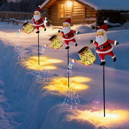Christmas Solar Kettle Lights Garden Lawn Decorative Lights, Santa Solar Watering Can Lights Outdoor Decor, Waterproof Outdoor Decorative Light for Garden, Patio, Christmas Yard (2pc) - Image 4
