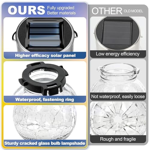 Solar Hanging Lanterns Outdoor: 12 Pack Cracked Glass Ball Lights with Clip - Waterproof Warm White Fairy Globe Lighting Yard Tree Ornaments - Gardening Gifts for Mom Grandma - Image 4