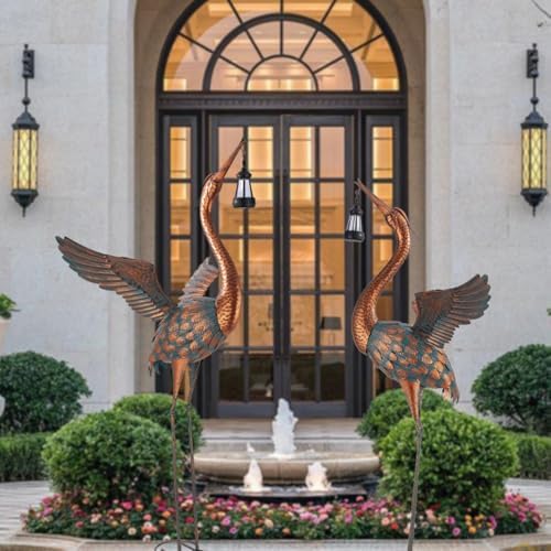 48'' Large Heron Garden Statue with Solar Lantern - Image 2