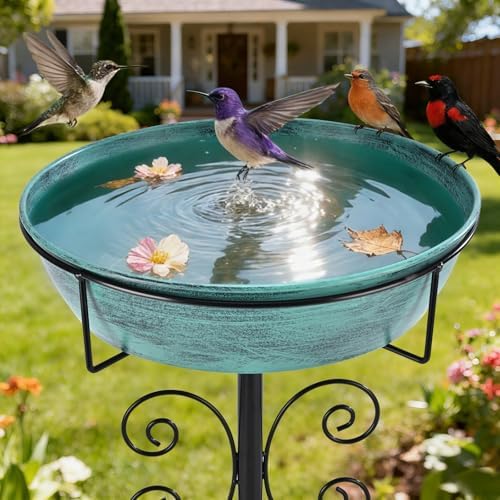 3" Deep 43" Tall Metal Bird Bath for Outdoors, 12" Dia Removable Birdbaths by inanil