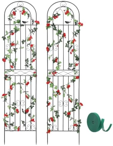 2 Pack 86.7" H x 19.7" W Metal Garden Trellis with Black Coating, Wire Lattice Grid Panel for Climbing Plants Outdoor Roses Vine Cucumbers Vegetables Flower Support (86.7" H, 2 Pack) by Macteyia