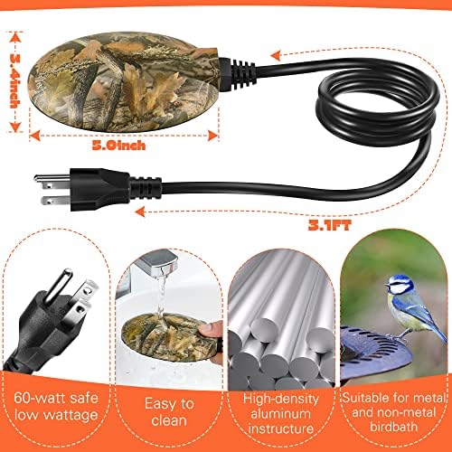2 Pack Upgrade Bird Bath Heater for Outdoors in Winter, Pond Deicer 60 Watts Birdbath Deicer Water Heater Thermostatically Controlled with Auto Shut off Function for Patio Lawn (Army Green,Black) - Image 2