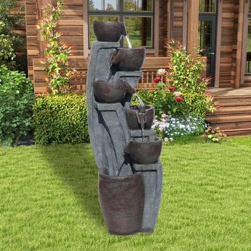 6-Tier Cascading Outdoor Water Garden Fountain 49.61''H Modern Waterfall by Unknown