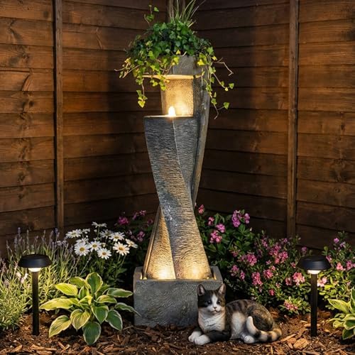 Bumilgar Garden Modern Outdoor Fountain, 47.2" Floor Standing Outdoor Water Fountains with Lights for Garden, Backyard, Patio, Porch, Deck and Home Art Decor - Image 3