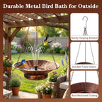 12.6" W Hanging Bird Bath with Solar Fountain, Upgraded Metal Bronze - Image 5