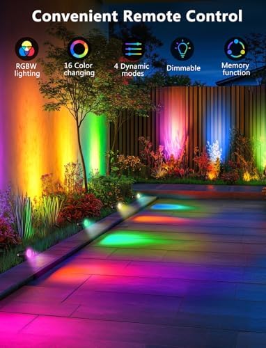 OurLeeme Lawn Flood Light Stake, 2-in-1 Waterproof Outdoor Remote controlle Landscape Lighting Spotlight Wall Light for Yard Garden Driveway Pathway Pool (4 Pack) - Image 2