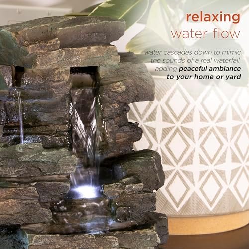 Alpine Corporation 13" Tall Indoor Tabletop Water Fountain, 4 Tier Cascading Water Feature with LED Lights for Home, Office, Living Room, or Zen Decor, Gray - Image 6