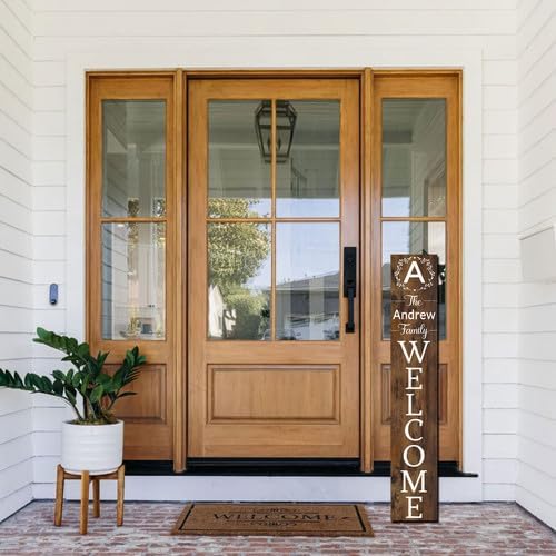 FemiaD Personalized Front Door Signs Custom Rustic Family Name Wooden Porch Sign Farmhouse Customized Welcome Door Hanging Sign for Home Wall Outdoor Indoor - Image 3