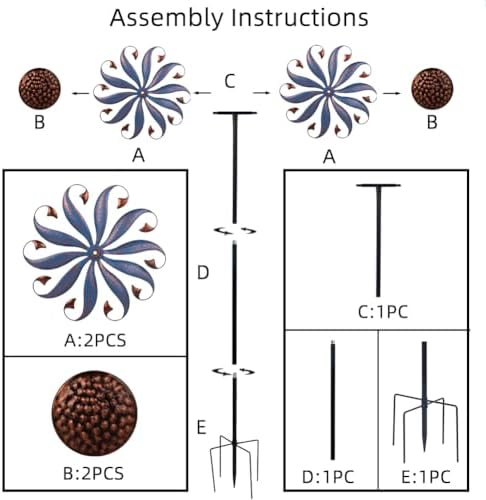 VEWOGARDEN Wind Spinners Outdoor, Metal Kinetic Wind Spinner with Flower Design for Yard Garden Lawn Decorations, Dark Blue - Image 5