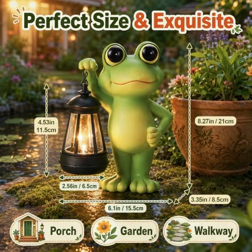 Solar Frog Garden Statues Outdoor Decor, IDEA SHOW Resin Frog Figurine Decorations with Handheld Lanterns, Cute frog Sculpture for Patio, Balcony, Yard, Lawn, Perfect Garden Gift for Women Mom Grandma - Image 2