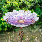 MUMTOP Glass Birdbath Birdfeeder with Metal Stake Garden Outdoor Purple - Image 3