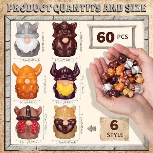 Geelin 60 Pcs Mini Viking Warrior Gnomes Figurines Bulk Medieval Party - Image 3