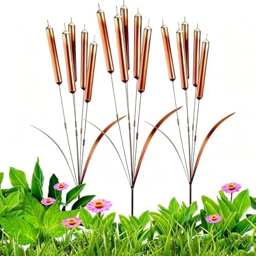2026 Cattail Wind Chimes Copper Garden Stake, Handmade 20inch Large Metal Flower Plant Sculpture Yard Art Decor Vintage Rustic Bells Ornament Kinetic Wind Sculpture 19.69in 3pcs by Unknown