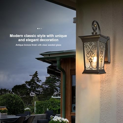 ALVIME Outdoor Wall Light Fixtures, 17 Inch Oil Rubbed Bronze Exterior Lighting Fixtures, Waterproof Outdoor Sconce Lights, Outside Porch Lanterns for House, Farmhouse, E26 Base&Clear Seeded Glass - Image 3