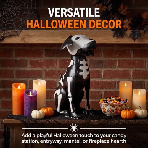Evergreen Garden Halloween Skeleton Dog, 16" Metal Dog Animal Statue, Indoor and Outdoor Halloween Decoration for Garden Yard Lawn Party - Image 5