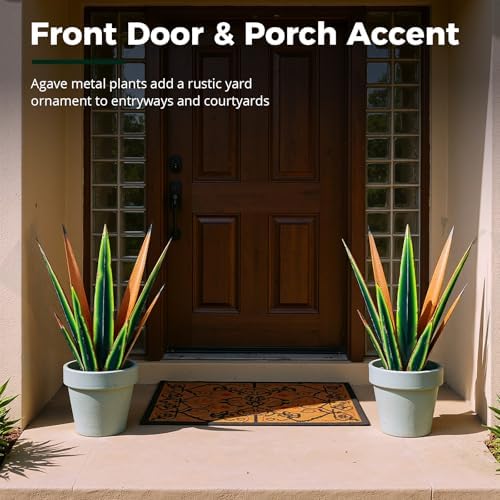 KODIBO 24” Metal Agave Plant Outdoor Decor, Large Yard Art, Vintage Green - Image 3