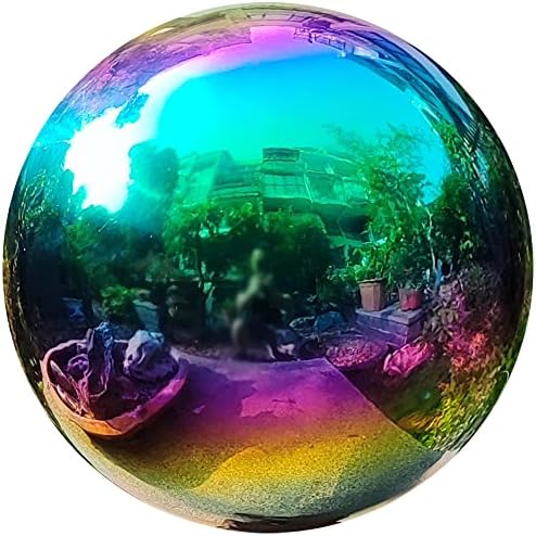 30cm/12 inch Garden Sphere Mirror Gazing Ball,Rainbow Stainless Steel Polished Reflective Smooth Hollow Globe Ball,Durable Colorful and Shiny Decorations Addition to Garden Patio Yard Home by HomDSim