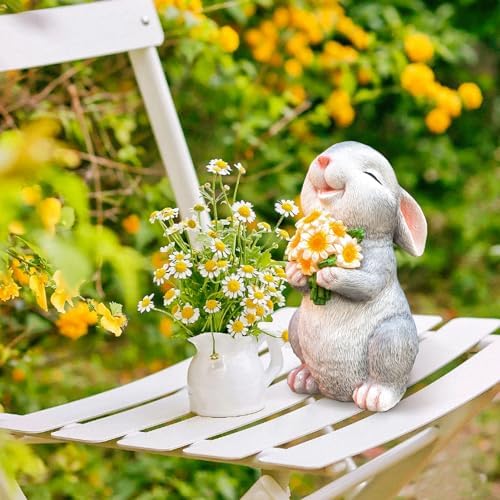 Solar Rabbit Garden Statues Outdoor Bunny Decor Resin Rabbit Figurine Holding Sunflower with LED Lights for Proch Patio Lawn Yard Mother's Day Christmas Birthday Gardening Gifts for Mom Women - Image 2