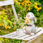 Solar Rabbit Garden Statues Outdoor Bunny Decor Resin Rabbit Figurine Holding Sunflower with LED Lights for Proch Patio Lawn Yard Mother's Day Christmas Birthday Gardening Gifts for Mom Women - Image 2