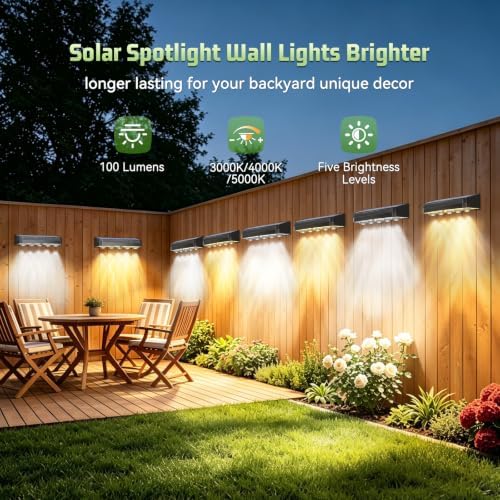 SEZAC Solar Fence Lights 8 Pack, 3 Color 4 Brightness IP65 Waterproof - Image 5