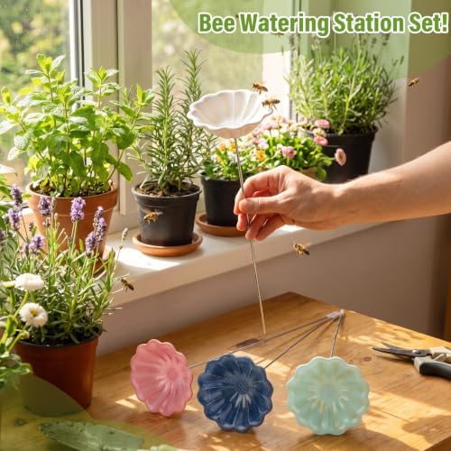 4 Pack Resin Flower Water Stations Cups Garden Stakes, Morandi, Elegant - Image 3
