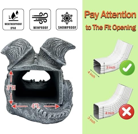 Gothic Gargoyle Sculpture Gutter Downspout Extender,Garden Resin Statue Ornament,Decor Downspout Diverter,Perfect Rain Diverter for 3"x4" Downspouts, Perfect Outdoor Decor Gift (12.2 in) - Image 7