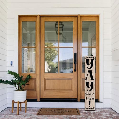 FemiaD 4Pcs Welcome Wooden Porch Sign 8x63inch Yay You're Here Front Door Sign Rustic Standing Large Welcome Porch Signs for Home Front Door Yard Season Party Decor - Image 3