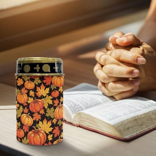 Poceacles Solar Lights Outdoor Waterproof Grave Lights for Cemetery LED Flameless Candle Cemetery Solar Pillar Candles Outdoor Decor, Pumpkin Maple Leaf Orange Black, Pack of 4 - Image 5