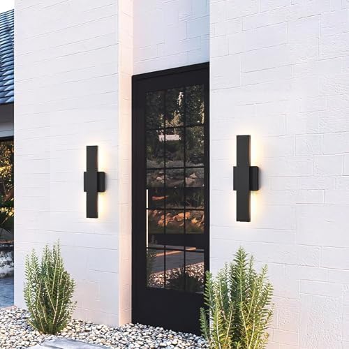 Outdoor Modern LED Wall Light Fixtures, Black Linear Exterior Wall Sconces 20W, Modern Porch Patio Light Fixture Waterproof Outdoor Wall Lights Outside Lights for House Garage Front Door Patio 2pack - Image 2