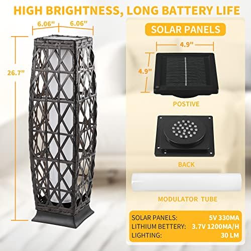 Solar Powered Outdoor Floor, 2 Piece Outdoor Floor Lamps, Solar Lanterns Waterproof, Resin Wicker Weather-Resistant Rattan Deck Light for Patio, Lawn, Porch, Garden - Image 6