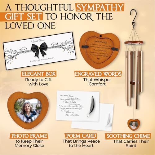32 inch Golden DIY Photo Insert Memorial Wind Chimes for Loss of Loved One - Image 5