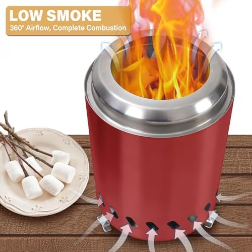 HGD 9.6 x 7.1 in Small Tabletop Fire Pit, Portable Mini Smokeless Table Top Firepit, Low Smoke Camping Stove for Outdoor & Patio, Fueled by Pellets or Wood, with Travel Bag, Stainless Steel, Red - Image 4