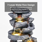 39" 7-Tier Cascading Rock Fountain - with LED Lights & Pump, Outdoor Garden Decor, Self-Contained Recirculating & Weather-Resistant (17 * 13 * 39") - Image 2