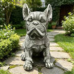 16'' French Bulldog Statue,Rustic Stone Finish Resin Dog Sculpture,Grey by Unknown