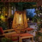 Livinlarge Rattan Solar Lantern Waterproof,Hanging Chandelier Lights Patio Porch Garden Farmhouse Decoration Rustic Handmade Outdoor Wicker Pendant Lamps by Livinlarge