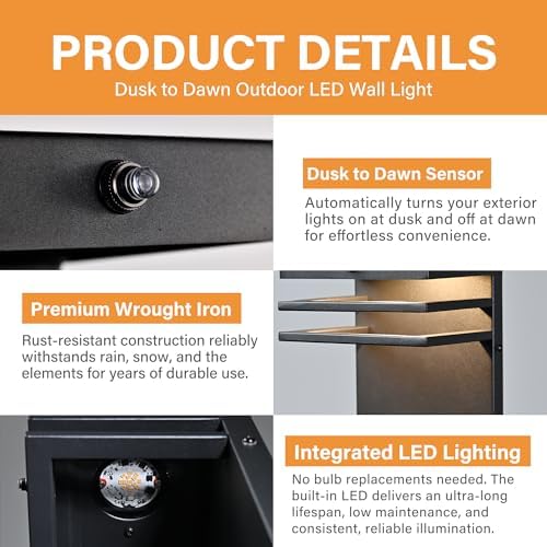 2 Pack Dusk to Dawn Black Outdoor Wall Lights, Hardwired Exterior Sconces - Image 6