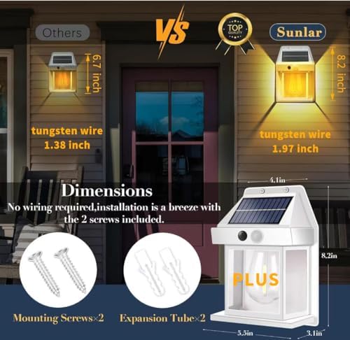 2 Pack 8.2" H Outdoor Solar Wall Lights Sconce Fixtures, White - Image 5