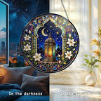 Stained Glass Window Hanging Lantern Moon and Star Floral Pattern Sun Catchers Colorful Islamic Moroccan Style Suncatchers for Home Porch Garden Indoor & Outdoor Decor (9.8x9.8 in) - Image 5