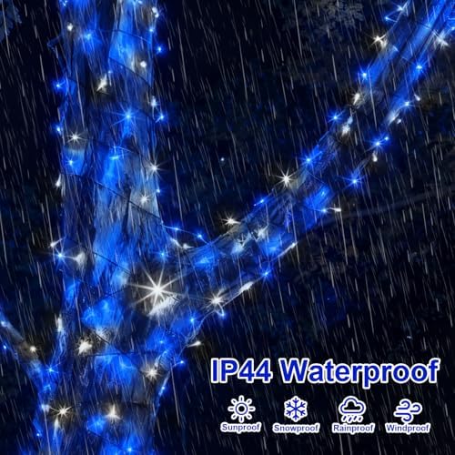 QITONG 2 Pack Blue and White Solar Christmas Lights, Each 66ft 200 LED Solar String Lights Outdoor Waterproof, 8 Modes Solar Twinkle Light for Outside - Image 5