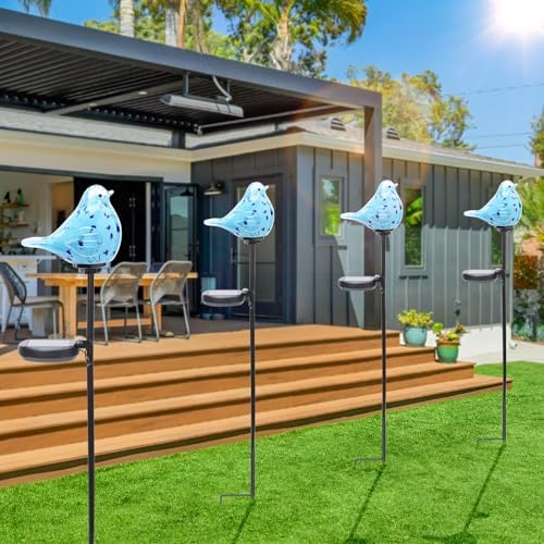 Solar Garden Stake, Hand-Blown Glass Bluebird Light Outdoor Garden Decor - Image 6