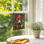 Gnome in Mushroom Hollow Stained Glass Suncatcher – Square Hanging Window Panel for Home or Greenhouse – Whimsical Glass Art Gift for Garden Lovers, Christmas, Halloween, Father Days FpWUpN - Image 3