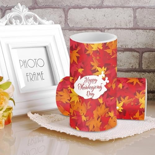 5.7" x 3" Battery Operated Candles with Timer Happy Thanksgiving Flameless LED Candles with Remote for Outdoor Lanterns Maple Leaves Electric Fake Plastic Pillar Lights Bulk Set of 2 - Image 3