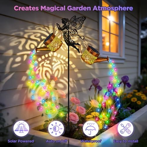HELESIN Solar Watering Can Lights Outdoor,Fairy Stake with 2 Cans - Image 2