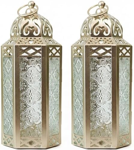 Vela Lanterns Decorative Indoor Moroccan Candle Holder, White Gold, M, 2PK by VelaCandleLanterns